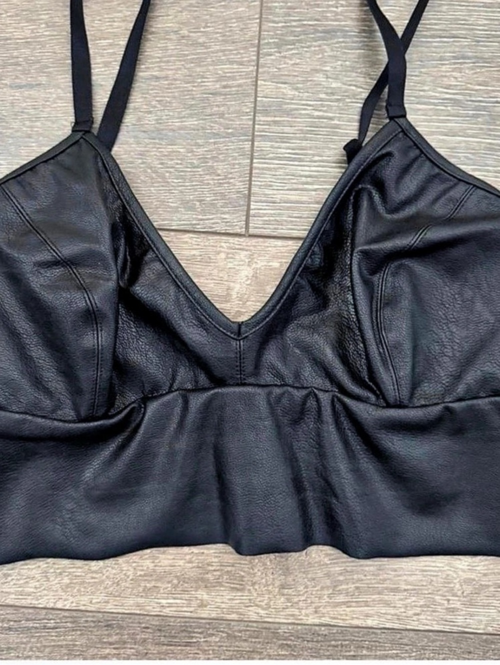 Commando Faux Leather Longline Bralette Black Size M BRA402